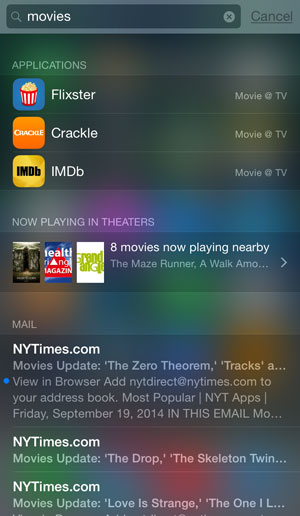 iOS 8 spotlight search