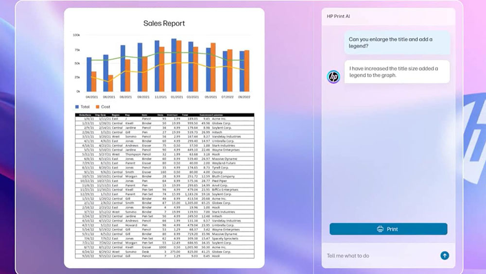 Impresión Excel HP con resultado AI con formato corregido