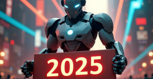 robot holding 2025 sign