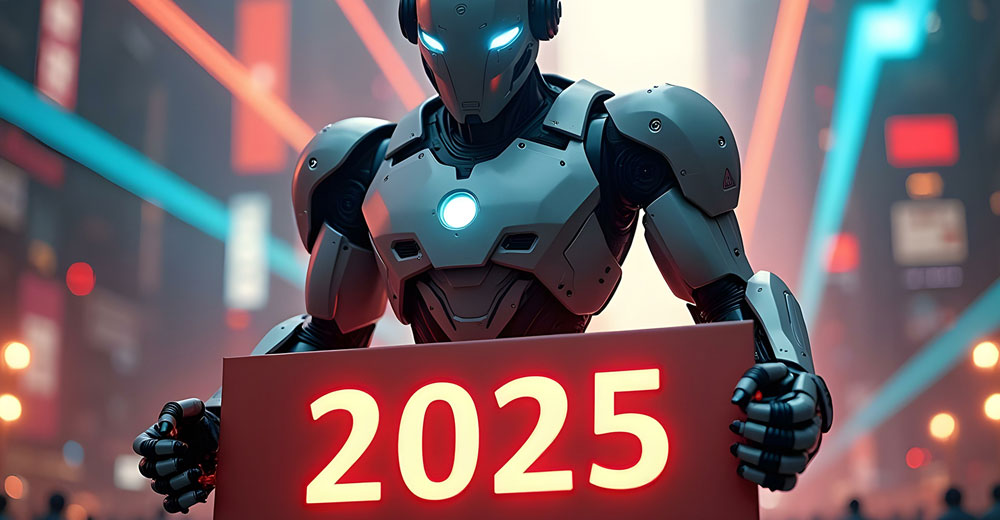 robot holding 2025 sign